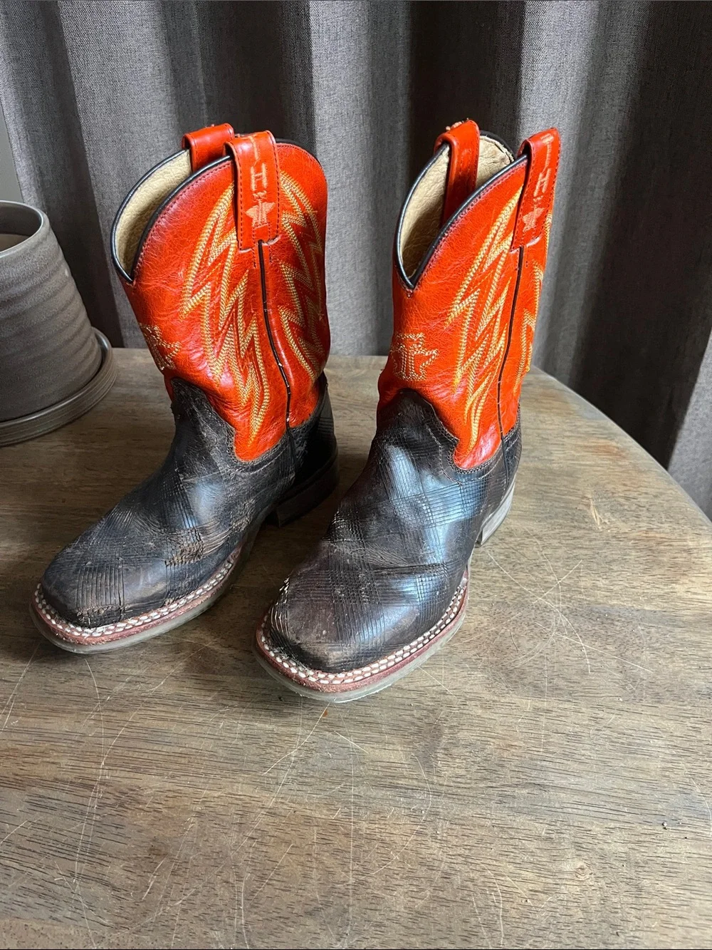 Tin Haul Kids Wiggle Room Orange and Black Western Boots